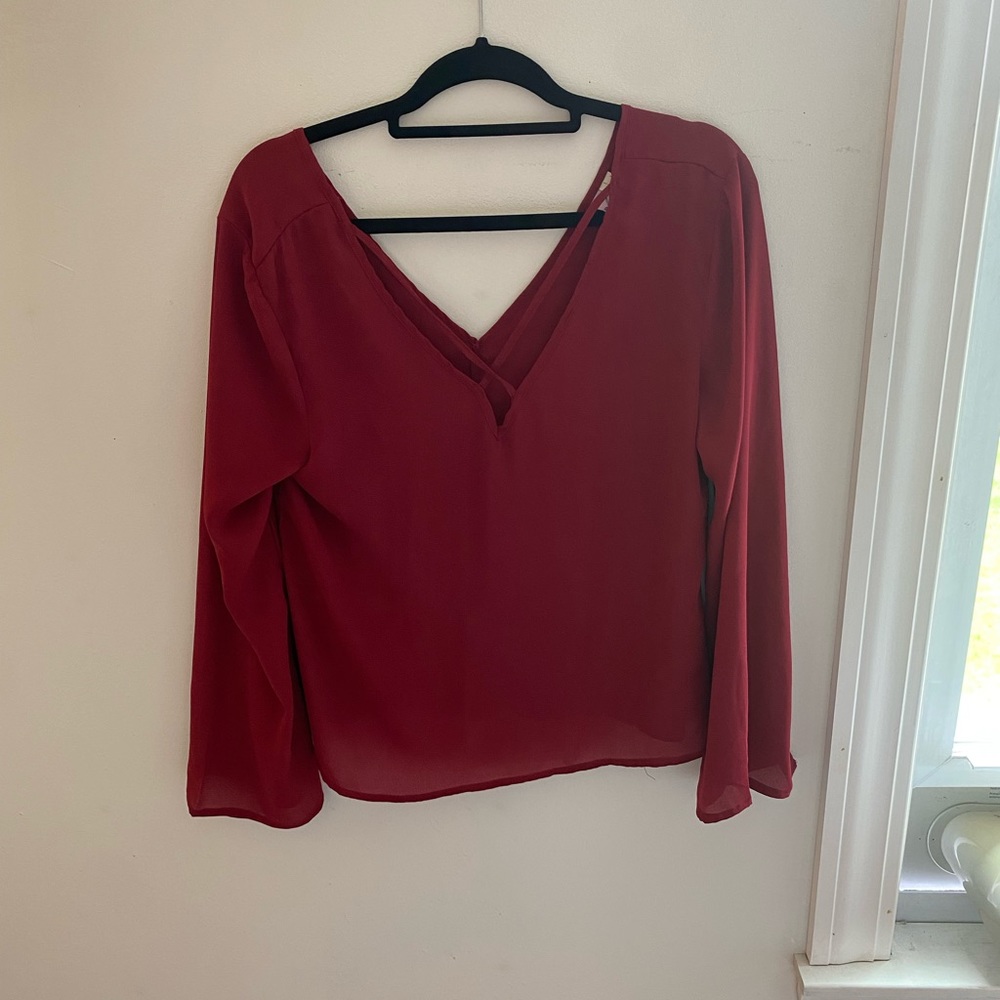 Francesca’s Red Strappy V-Neck Long Sleeve
